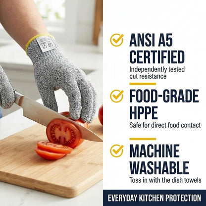 ASG Premium ANSI A5 Cut Resistant Gloves, Food Grade HPPE,Mandoline & Oyster Shucking, Kitchen Safety Gloves for Chefs