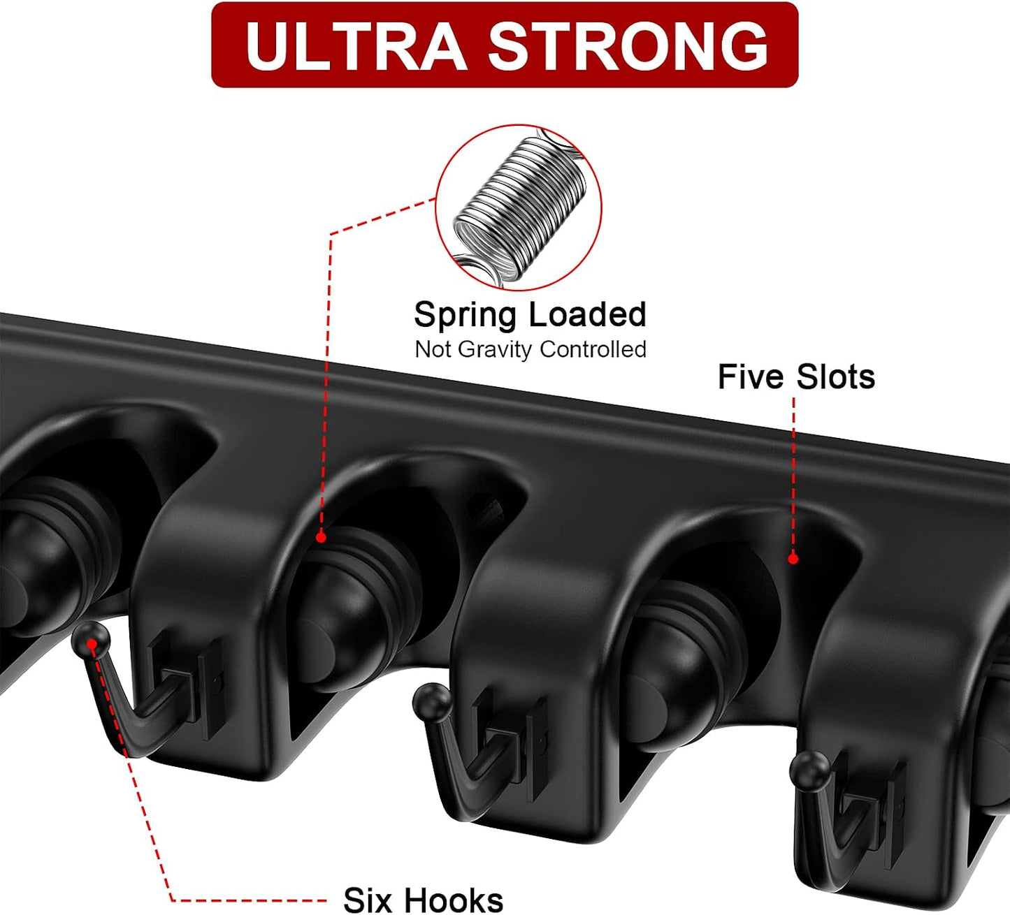 LETMY Broom Holder Wall Mounted - Mop and Broom Hanger Holder - Garage Storage Rack & Garden Tool Organizer - 5 Position 6 Hooks for Home, kitchen, Garden, Tools, Garage