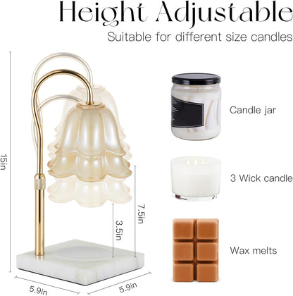 Candeldo Candle Warmer Lamp with Timer, Gold Flower Glass Shade