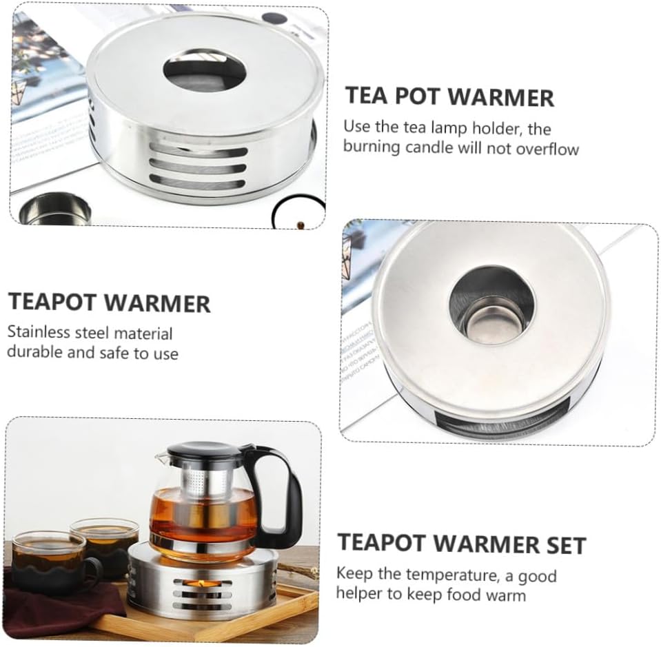 PRETYZOOM Stainless Steel Glass Tea Base Candle Holder for Home Office Cafe and Easy to Clean Tea Warmer for Enjoying Loose Leaf