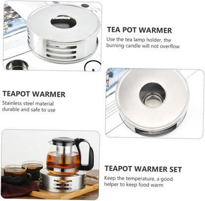 PRETYZOOM Stainless Steel Glass Tea Base Candle Holder for Home Office Cafe and Easy to Clean Tea Warmer for Enjoying Loose Leaf