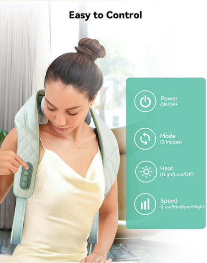 Snailax Cordless Neck & Shoulder Massager with Kneading, Heat, USB-C
