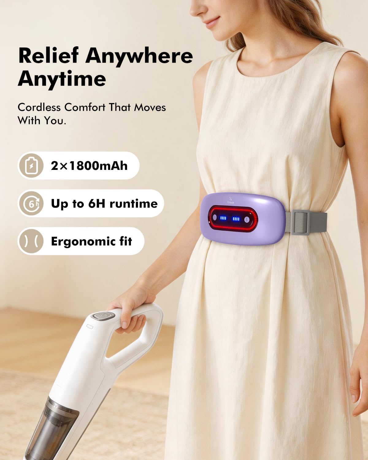 Portable Cordless Menstrual Heating Pad with 4 Heat Levels and 4 Massage Modes,Electric, Fast Large Heating Belly Wrap Belt (Black)