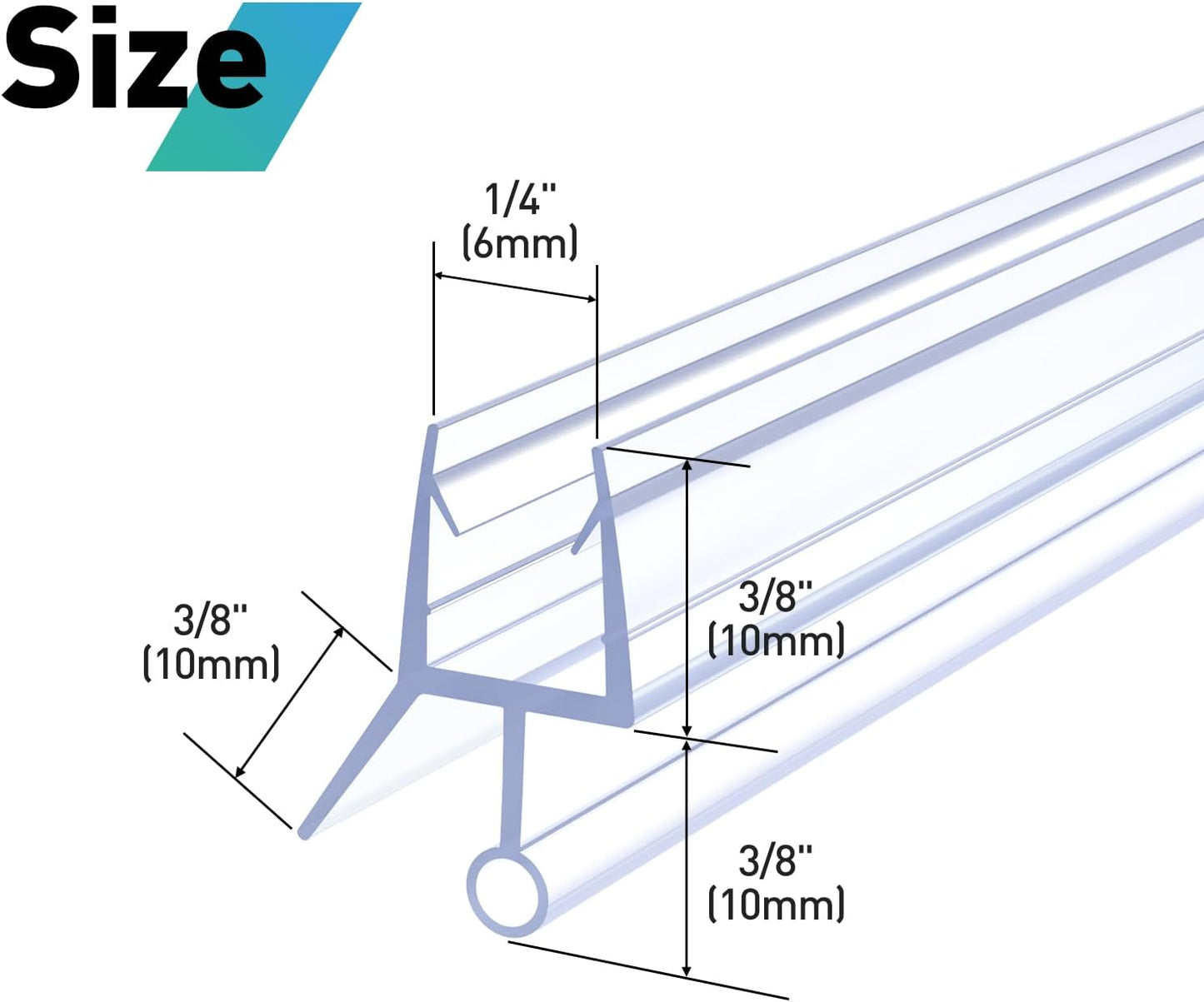 Shower Door Bottom Seal,2 PCS 3/8" X 36" | Door Sweep for 3/8 Inch Glass,Frameless Glass Door Seal Strip to Seal 11mm Gap,Stop Shower Leaks and Create a Water Barrier