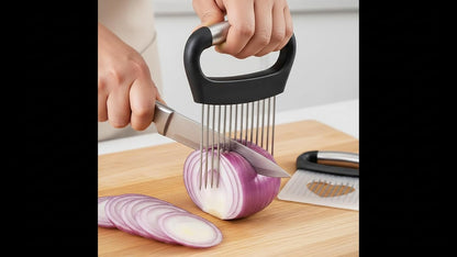 Large Onion Holder for Slicing with Protective Cover | 14 PCS Stainless Steel Prongs, Ergonomic Widened Large Handle, Food Slicing Guide, For Potato, Tomato, Vegetable, Fruit, Meat