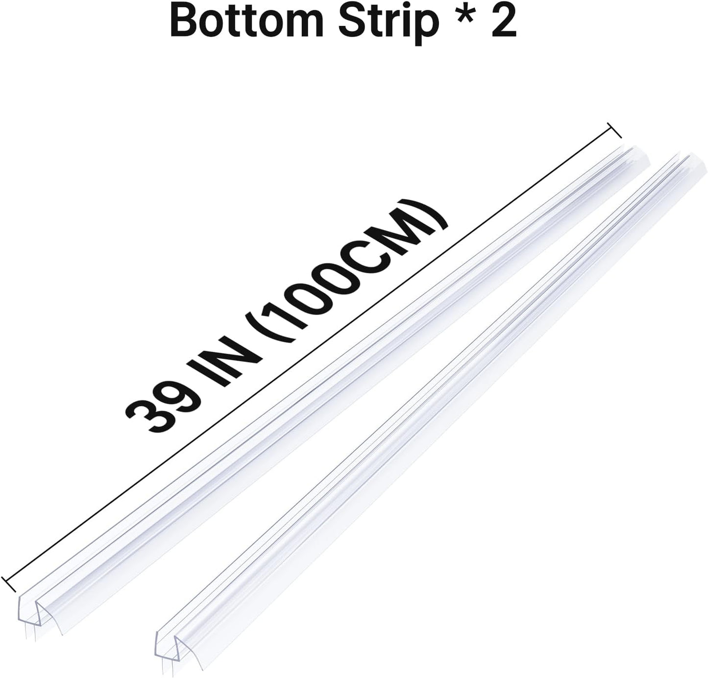 AmazerBath Frameless Shower Door Bottom Seal 39 inch (Set of 2) - Clear, Suitable for 3/8 Inch Glass, Modern Style