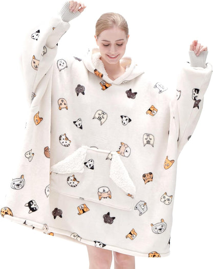 Wearable Blanket Hoodie, Oversized Sherpa Fleece Sweatshirt Blanket with Giant Hood Pocket and Sleeves for Adult, Warm & Cozy Grey Blanket Gifts for Women