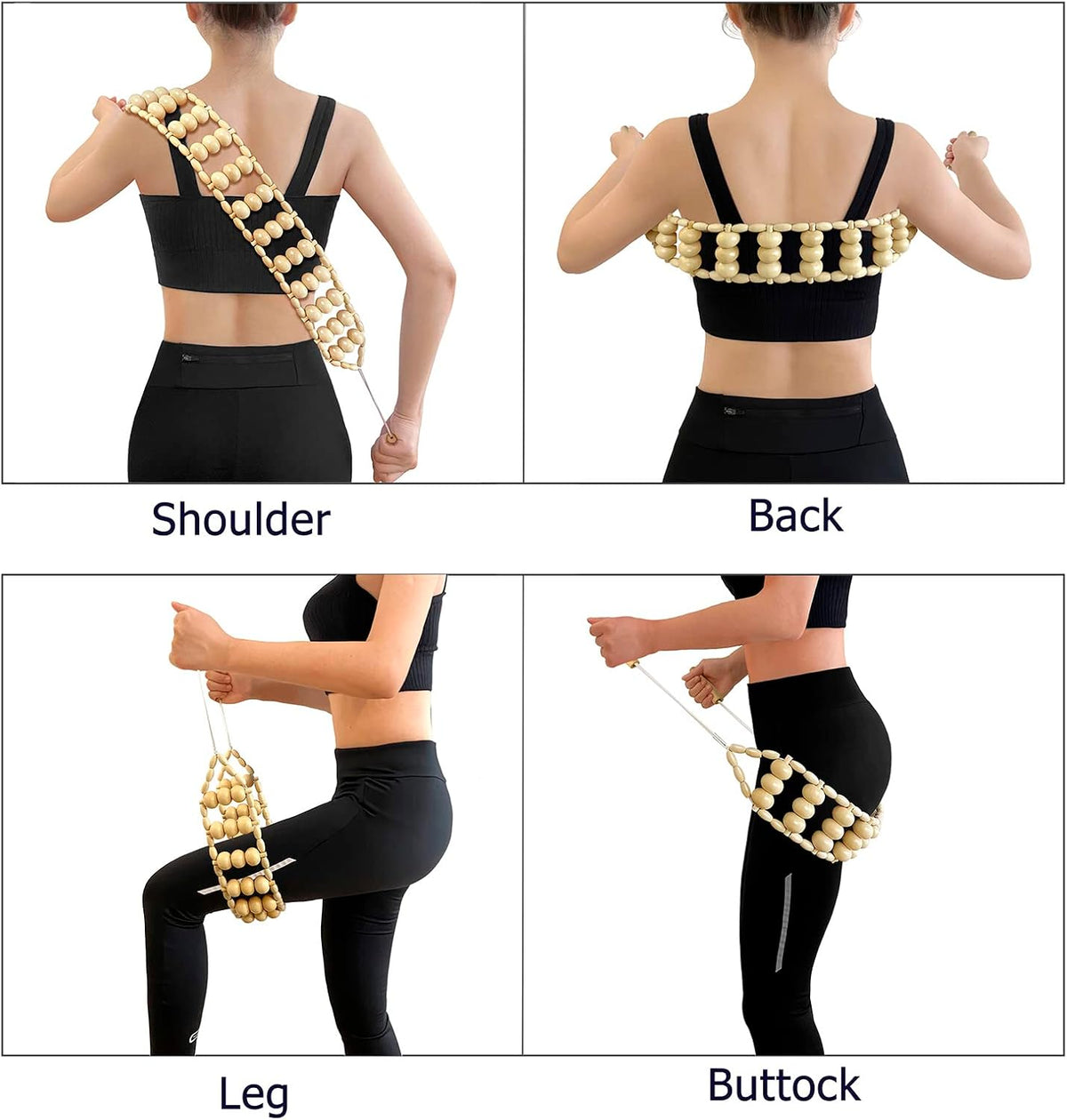 Wood Therapy Massage Tools, Wooden Back Massager Roller Rope
