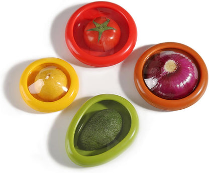 4 Pieces Storage Set Fruit Vegetable Shaped Savers Storage Box, Avocado, Onion, Tomato, and Lemon Reusable Refrigerator Storage Box for Food Fresh-Keeping, Fresh-Keeping Container