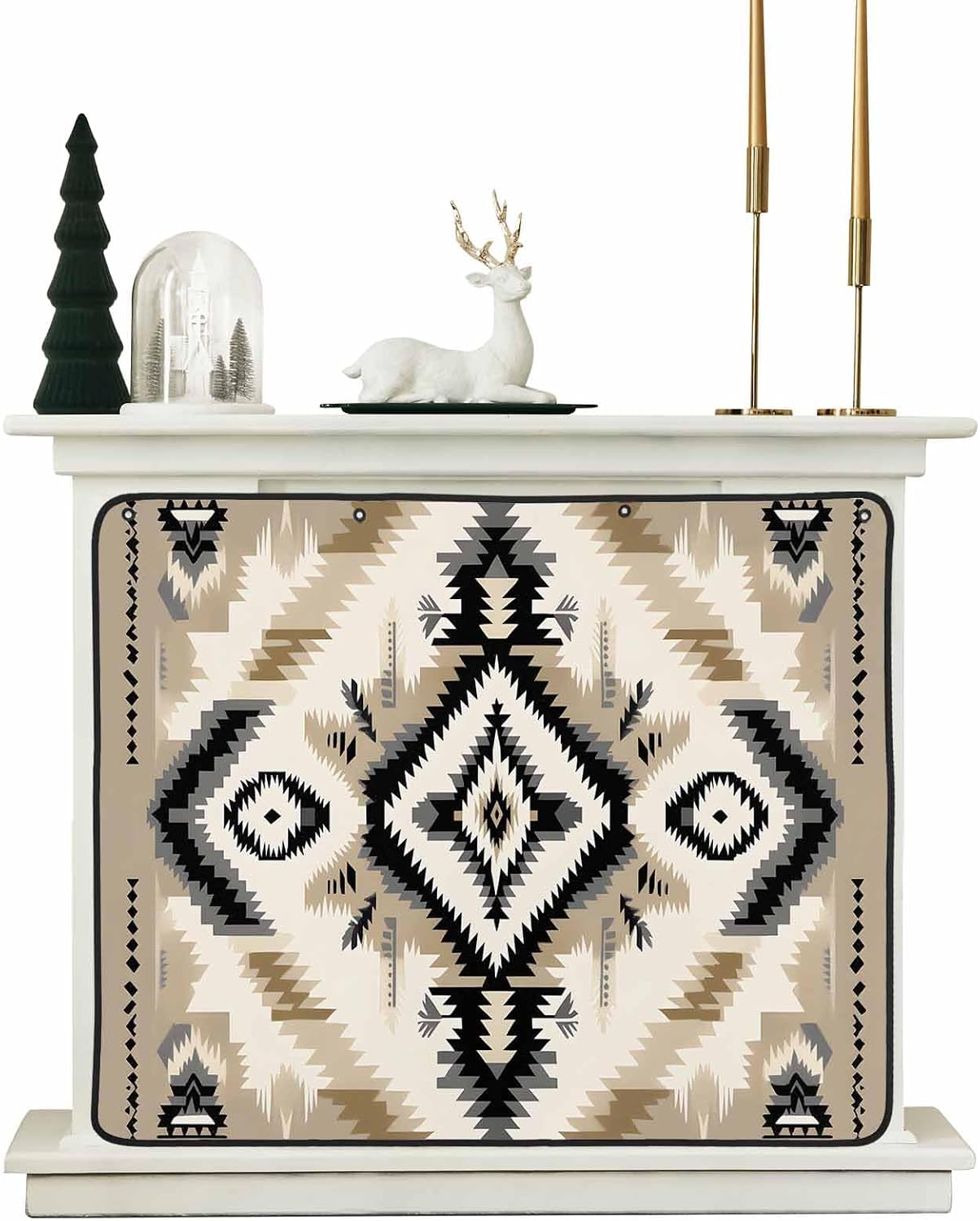 Western Aztec Magnetic Fireplace Cover Decorative Indoor For Brick Fireplace, Rustic Tribal Southwestern Boho Ethnic Insulation Fireplace Blocker Blanket Draft Stop Hot Heat Save Energy, 36"Wx27"H