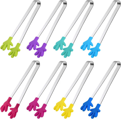 Mini Tongs, 8 PCS Silicone Hand Shape Food Tongs, 5 Inch | Colourful Small Tongs for Toolfor Candy, Snacks, Chips, Cookies, Appetizers, Fruit, Ice Cubes, Party, Buffet & Dessert Table