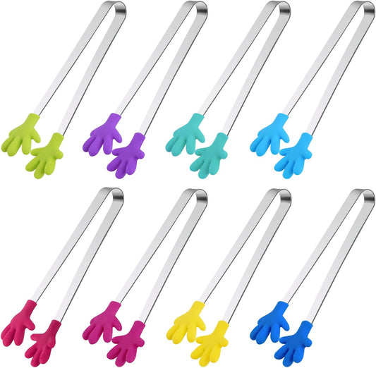 Mini Tongs, 8 PCS Silicone Hand Shape Food Tongs, 5 Inch | Colourful Small Tongs for Toolfor Candy, Snacks, Chips, Cookies, Appetizers, Fruit, Ice Cubes, Party, Buffet & Dessert Table