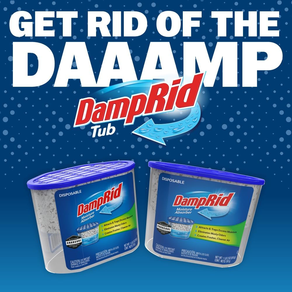 DampRid Fragrance Free Disposable Moisture Absorber & Odor Remover with Activated Charcoal, 18 oz., 3 Pack, Lasts Up To 60 Days, No Electricity Required