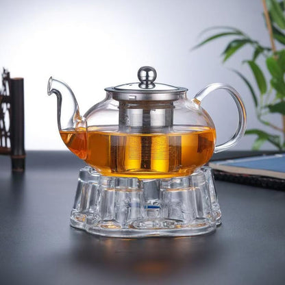 Crystal Teapot Heating Base Glass Teapot Warmer In Heart Shape Heat Resistant for Heating Tea or Beverages