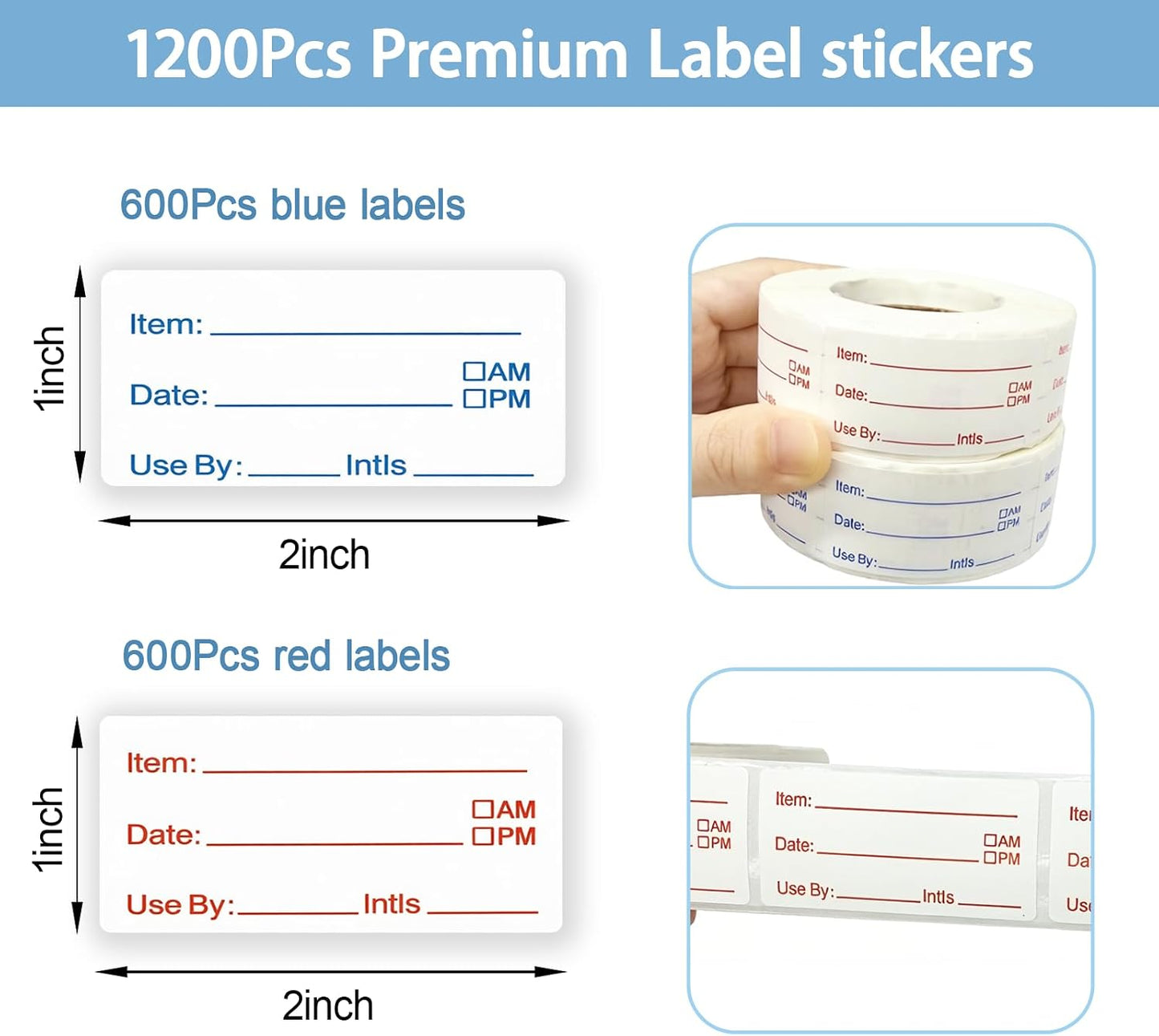 1200Pcs Removable Freezer Labels, 1 x 2 Inch Food Labels for Containers, Water Resistant Refrigerator Food Storage Date Stickers, No Residue Write-on Mason Jar Canning Labels for Kitchen Meal Prep