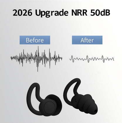 Noise Reduction Ear Plugs, NRR 50dB Ultra Comfortable Silicone Reusable Ear Plugs for Sleeping, Snoring Swimming, Studying, Concerts, Noise Cancelling and Hearing Protection Black