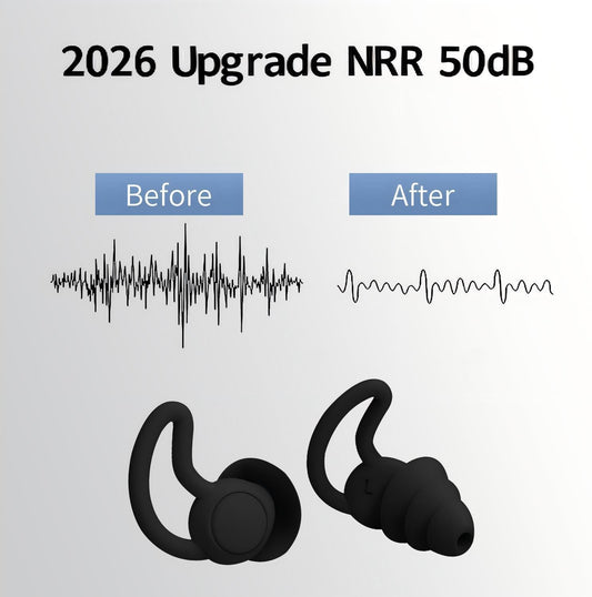 Noise Reduction Ear Plugs, NRR 50dB Ultra Comfortable Silicone Reusable Ear Plugs for Sleeping, Snoring Swimming, Studying, Concerts, Noise Cancelling and Hearing Protection Black