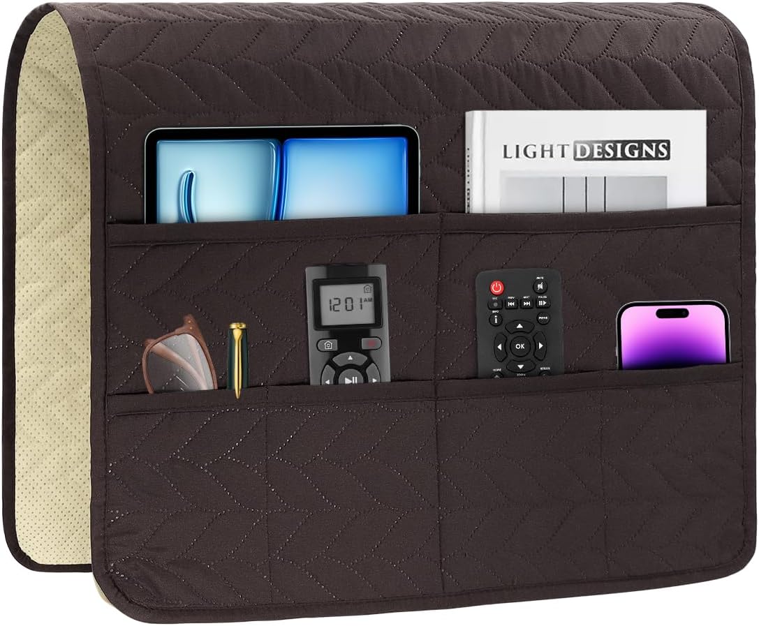Remote Control Holder for Recliner, Sofa Armrest Organizer with Non-Slip Base, Tv Remote Holder Couch Caddy Armchair Caddy Bedside Organizer with 6 Pockets for Magazine, Tablet, Phone (Beige)