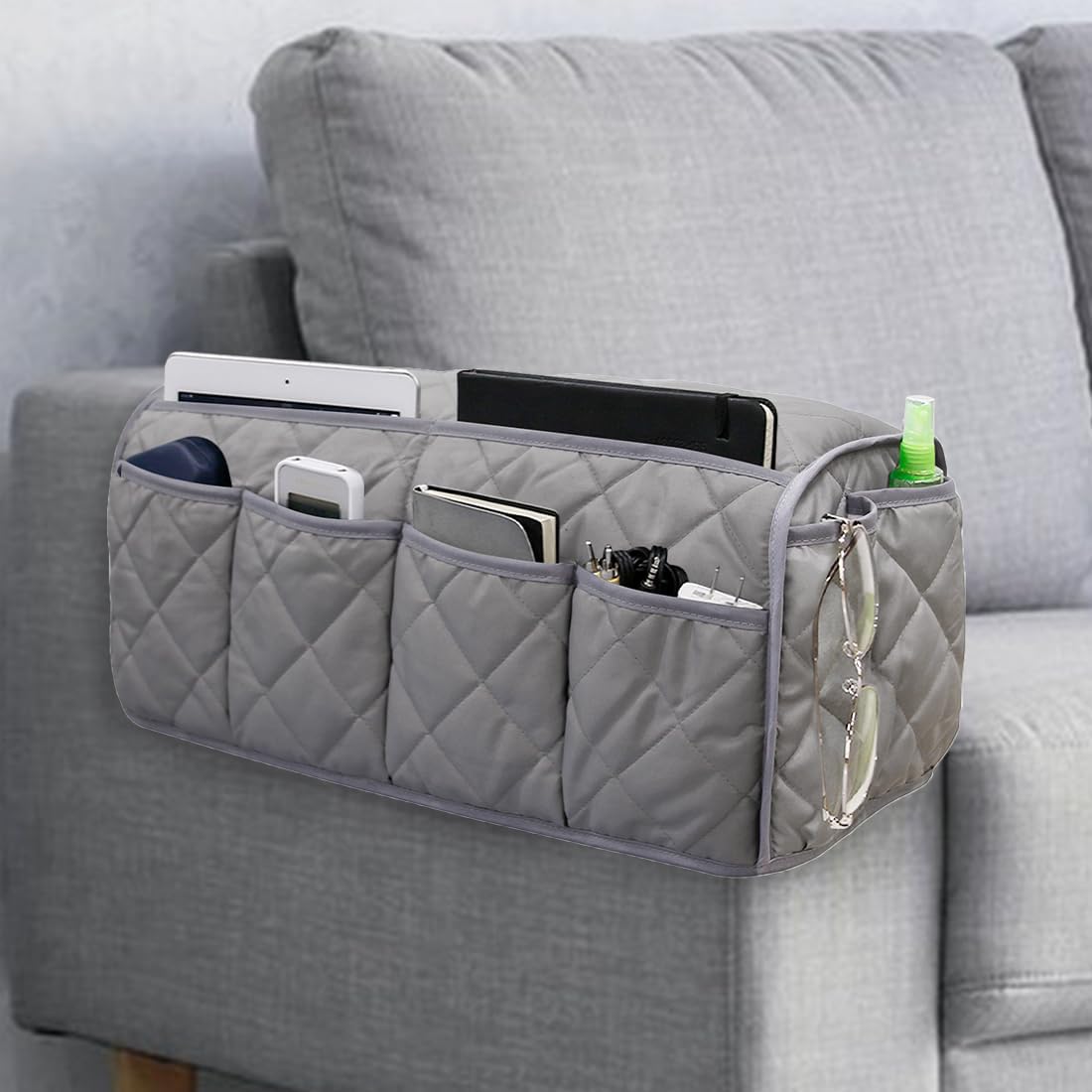 Remote Control Holder for Armchair, Armchair Caddy TV Remote Holder for Recline 14 Pockets, Non-Slip Remote Caddy Couch Caddy Organizer for TV Remote, Phone, Magazine (Brown)