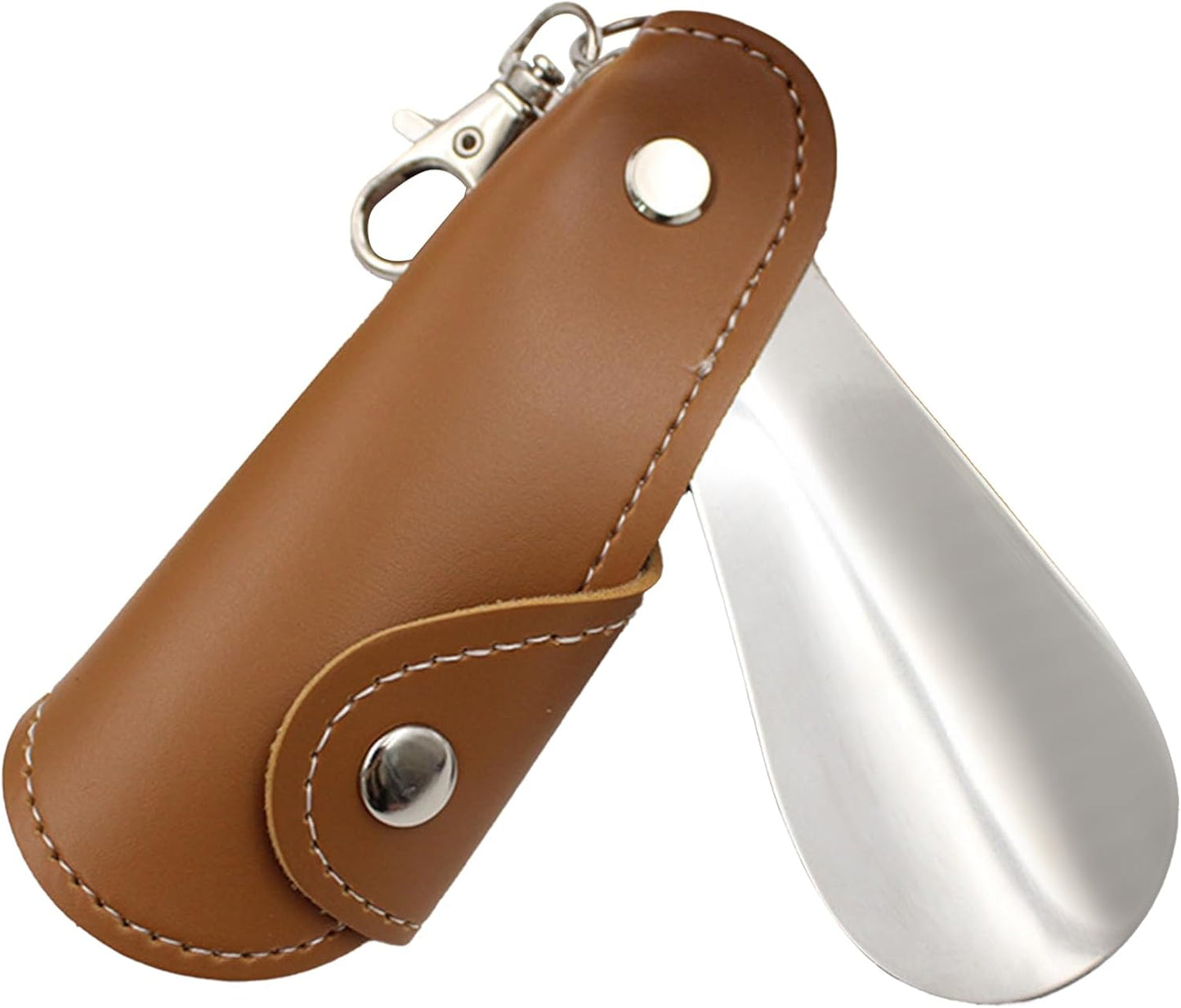 Metal Shoe Horn with Holster, 1 Pc Foldable Shoe Horn with Keychain, Travel Mini Stainless Steel Shoe Spoon