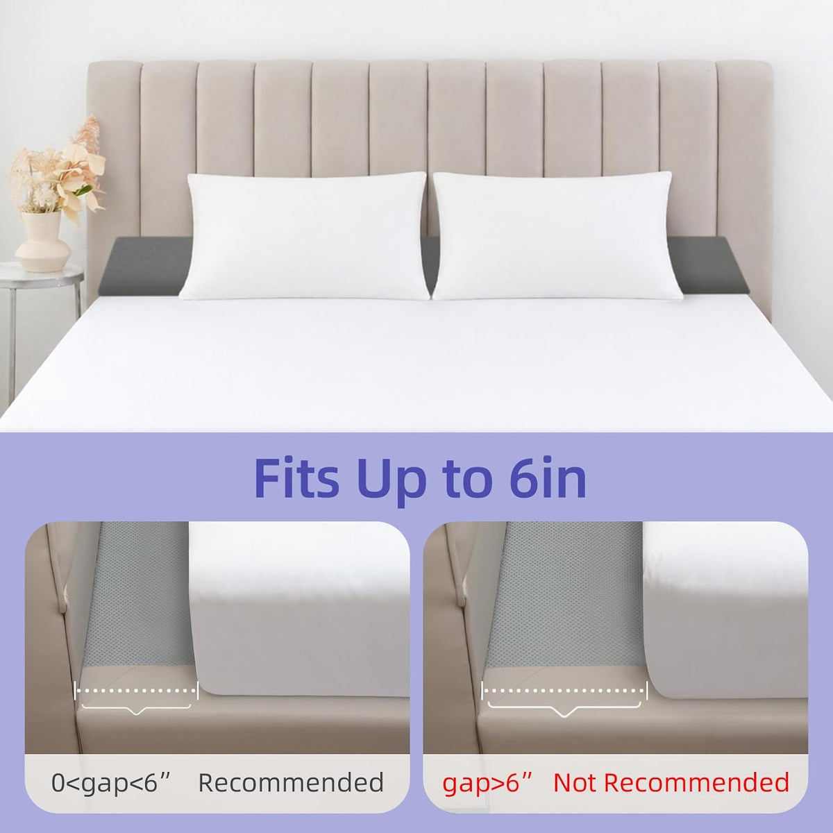 Vekkia King Size Bed Wedge Pillow for Headboard,Bed Wedge Gap Filler(0-6")