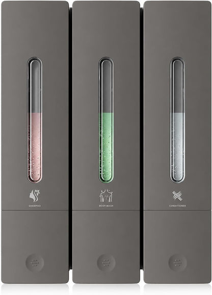 Shampoo and Conditioner Dispenser - Wall-Mounted 3-Chamber Shower Soap Dispenser, No-Drill, 1200ML Capacity, for Bathroom & Hotel