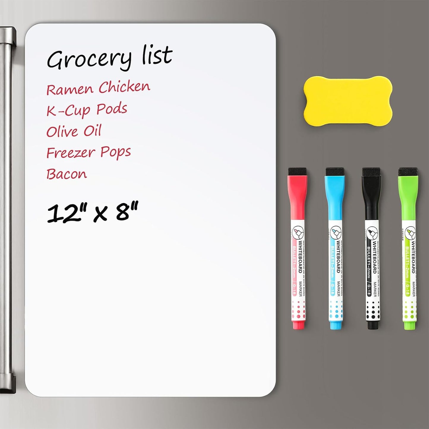 4 PACK Magnetic Dry Erase Board Sheet for Fridge, 12"x8" Erasable Refrigerator WhiteBoard w/ 6 Markers & 1 Eraser- Smooth and Flexible Small Magnet Blank Notepad for Home Kitchen Organizer and Planner