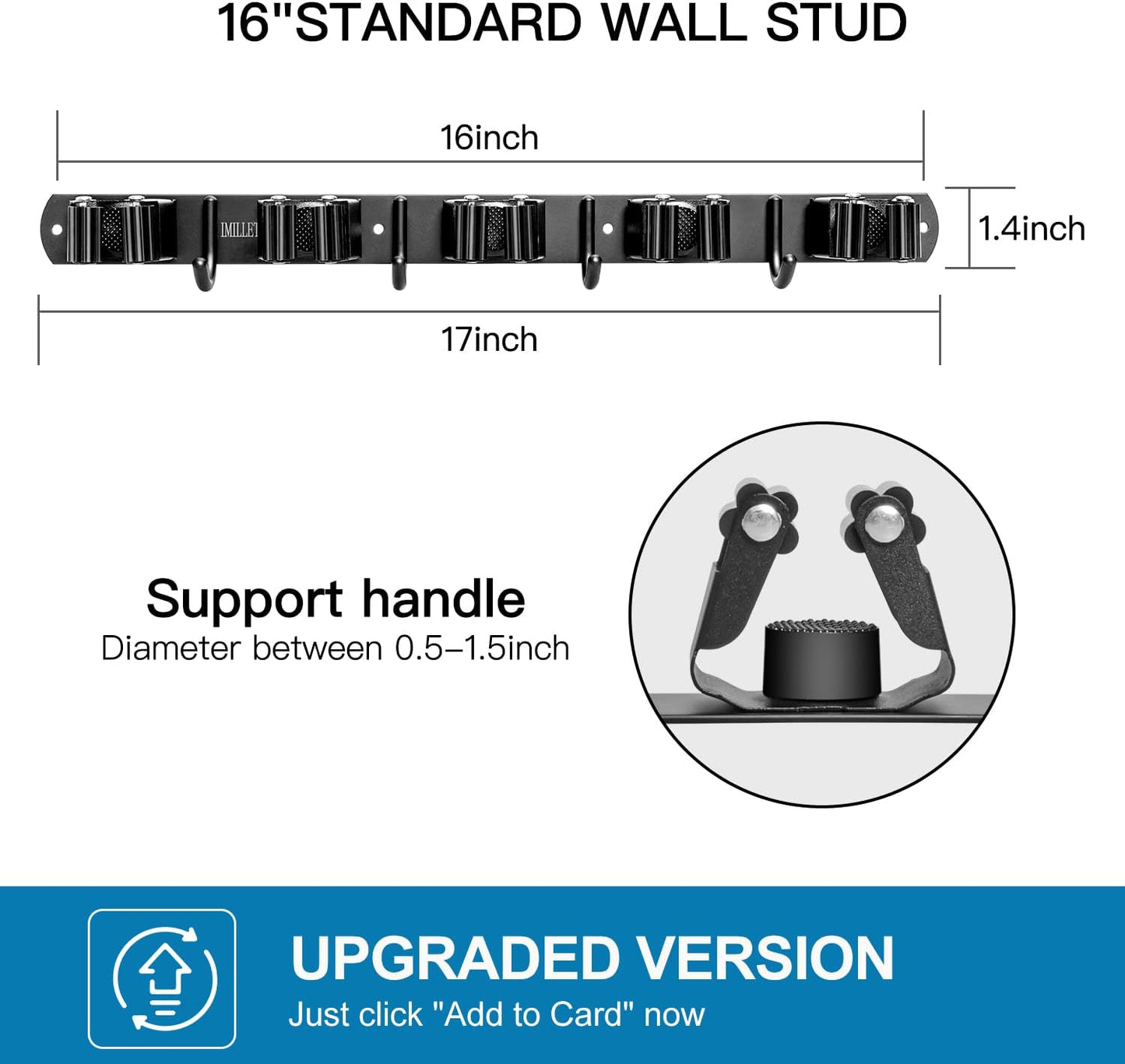IMILLET Broom Holder Wall Mount, Heavy Duty Garage Organization Mop Hanger | Stainless Steel Broom and Mop Organizer Wall Hanging Self Adhesive for Laundry Room,Garden,Utility