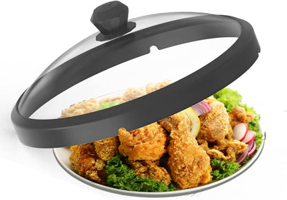 Microwave Glass Cover Splatter Guard Lid with Anti-scald Silicone Handles and Vented Edge for Food Pot Plate Cover 10.5 inch Blue