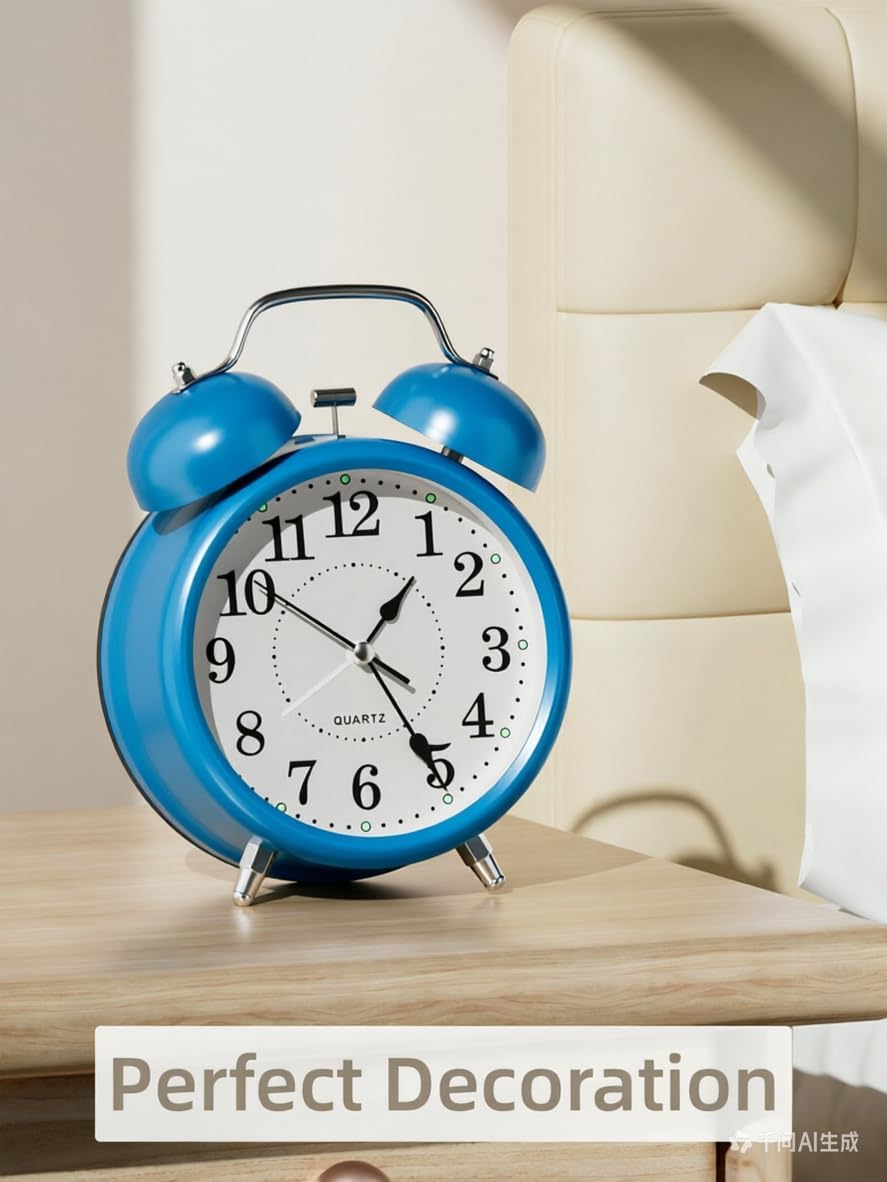 4 Inches Analog Alarm Clocks Retro Backlight Cute Simple Design with Night Light Silent Non-Ticking Battery Operated [Red]