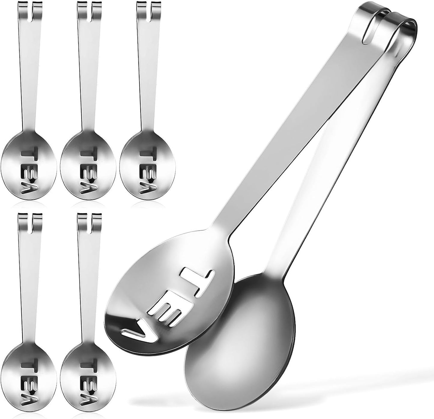 6 Pcs Stainless Steel Tea Bag Squeezer Tongs, Silver | Easy to Use, Sturdy Head Design, Holds Tea Bags Securely, Compact Kitchen Accessory for Serving and Filtering