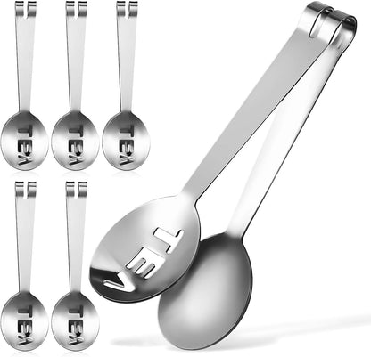 6 Pcs Stainless Steel Tea Bag Squeezer Tongs, Silver | Easy to Use, Sturdy Head Design, Holds Tea Bags Securely, Compact Kitchen Accessory for Serving and Filtering