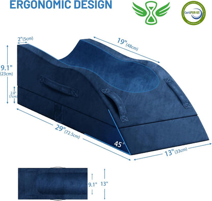 TranquilRelax Leg Elevation Pillow for After Surgery, Wedge Pillow, Grey | Single-leg design, adjustable height, U-shaped cradle, supportive memory foam, washable cover, leg elevation for swelling