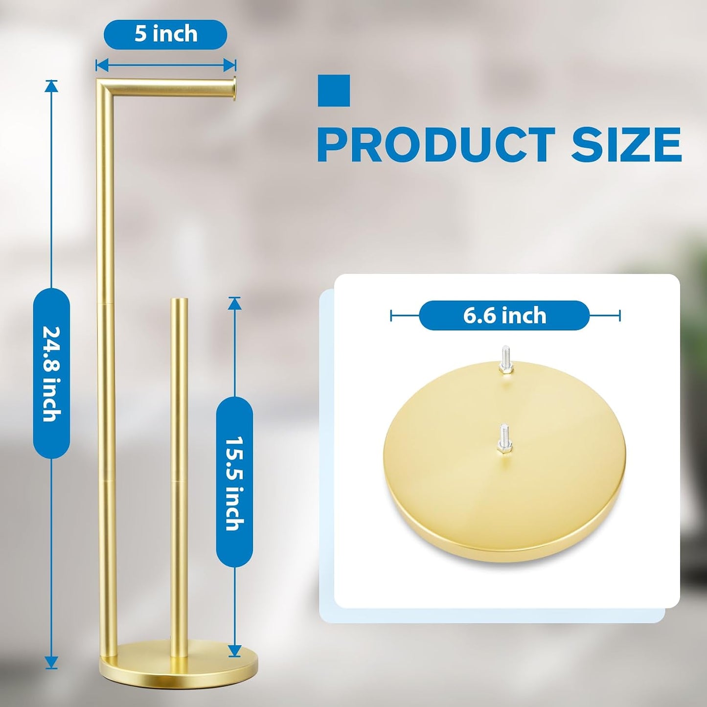Toilet Paper Holder Stand, Brushed Nickel Toilet Paper Holder Free Standing | Stainless Steel Toilet Paper Holder for 4 Rolls, Bathroom Organizers and Storage with Anti-Slip Base and Rustproof