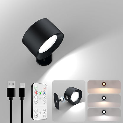 LED Wall Mounted Lights, Rechargeable Battery Operated Wall Sconces Lamp 3 Colors Temps & Remote and Touch, 360°Rotation Dimmable Wall Lights for Study Bedroom Reading Bedside (4-Pack)