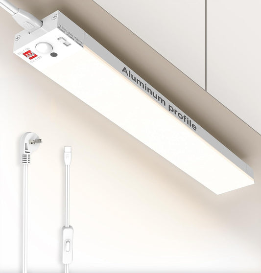 Under Cabinet Lighting Plug in, AC120V 3CCT 3000/4000/5000K Motion Sensor Light Indoor with Timer, Super Bright Linkable LED Counter Light for Kitchen, Closet, White 12 Inch
