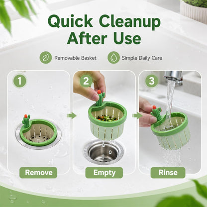 2026 New Cactus Sink Strainer Basket, Upgrade Multifunctional Kitchen Sink Drain Strainer Press Automatic Dumping Basket Anti-Clogging, 2 Pack (Green+Yellow)