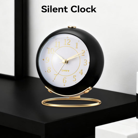 rjuwurv Metal Desk Alarm Clock, Retro Bedroom Table Vintage Analog Alarm Clock, Silent Non-Ticking Gold Clock, Bedside Décor(Sinor Gray)