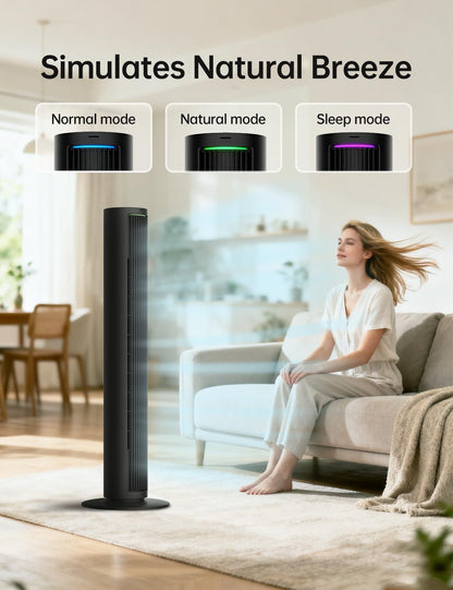 PHILODECO Tower Fan For Bedroom, 40 Inch Bladeless Fan, 80 ° Oscillating Fan, Silent Floor Fan With Remote Control Led, 4-Speed Multiple Modes, 7h Timer, Large Air Outlet