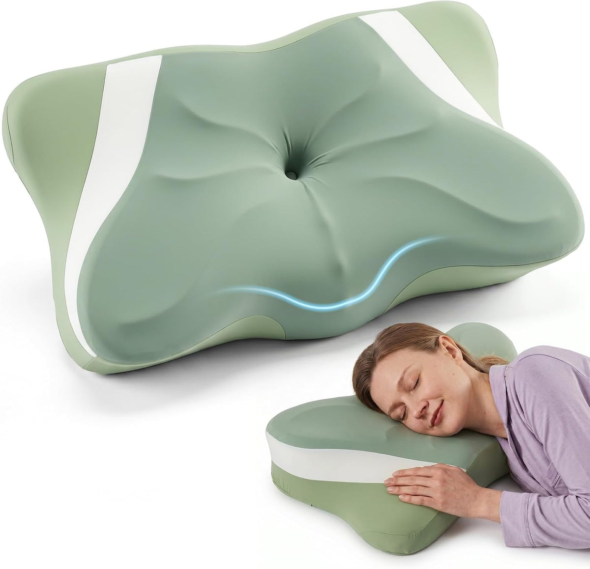 Sweetcrispy Cervical Pillow for Neck and Shoulder - Ergonomic Memory Foam Pillows, Contour Side Sleeper for Adults, Cooling Orthopedic Neck Support for Back Stomach Sleepers, White