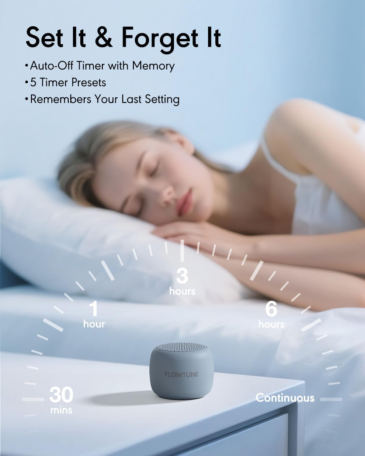 FLOWTUNE Sound Machine White Noise Machine for Baby Adults, 18 Non-looping Sounds, Timer, Memory Function, Portable Sleep Sound Therapy Gift (Mint Green)