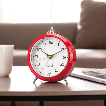 FLOITTUY 4.5" Battery Operated Antique Retro Analog Metal Alarm Clock, Silent Bedside Desk Clock, Wall-Hanging Vintage Clock(Exquisite Bronze)