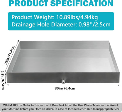 Washing Machine Drain Pan,27''x25''x2.5'' Heavy Duty 304 Stainless Steel Washing Machine Pan,Washer Tray for Floor Protection,Washer Drain Pan with Drain Hole & Hose