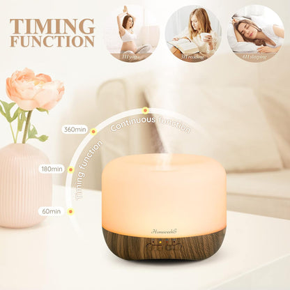 Homeweeks 300ml Essential Oil Diffuser, Quiet Aromatherapy Mist Diffusers for Essential Oils, Wood Grain, Ultrasonic, Remote Control, Timer, 7 Colors Light for Bedroom (300ml)
