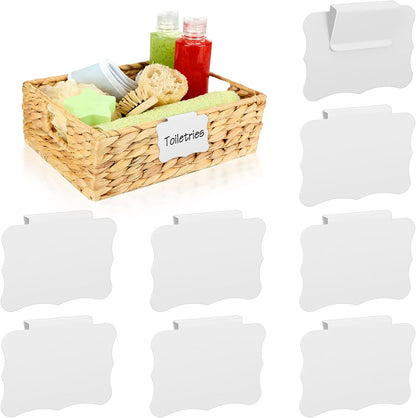 8 PCS White Basket Labels PVC Basket Labels 3.5x2.7 Inches | Clip On, Removable Label Holders, Baskets Label, for Storage Bins, Kitchen Pantry Closet, Organization, Hanging Box