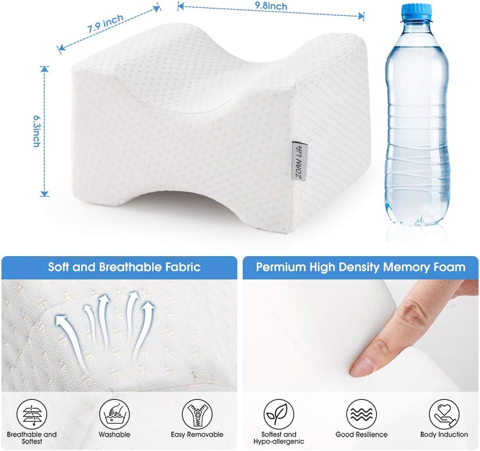 ZOAN Knee Pillow for Side Sleepers, Memory Foam Knee Pillow, Leg Pillows for Side Sleeping for Hip, Back and Sciatica Pain Relief