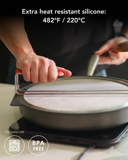Self-Standing Splatter Screen, Heavy-Duty Stainless Grease Guard | For frying pans & induction cookers, heat-resistant, bpa-free, dishwasher safe, compact storage; blocks splatter