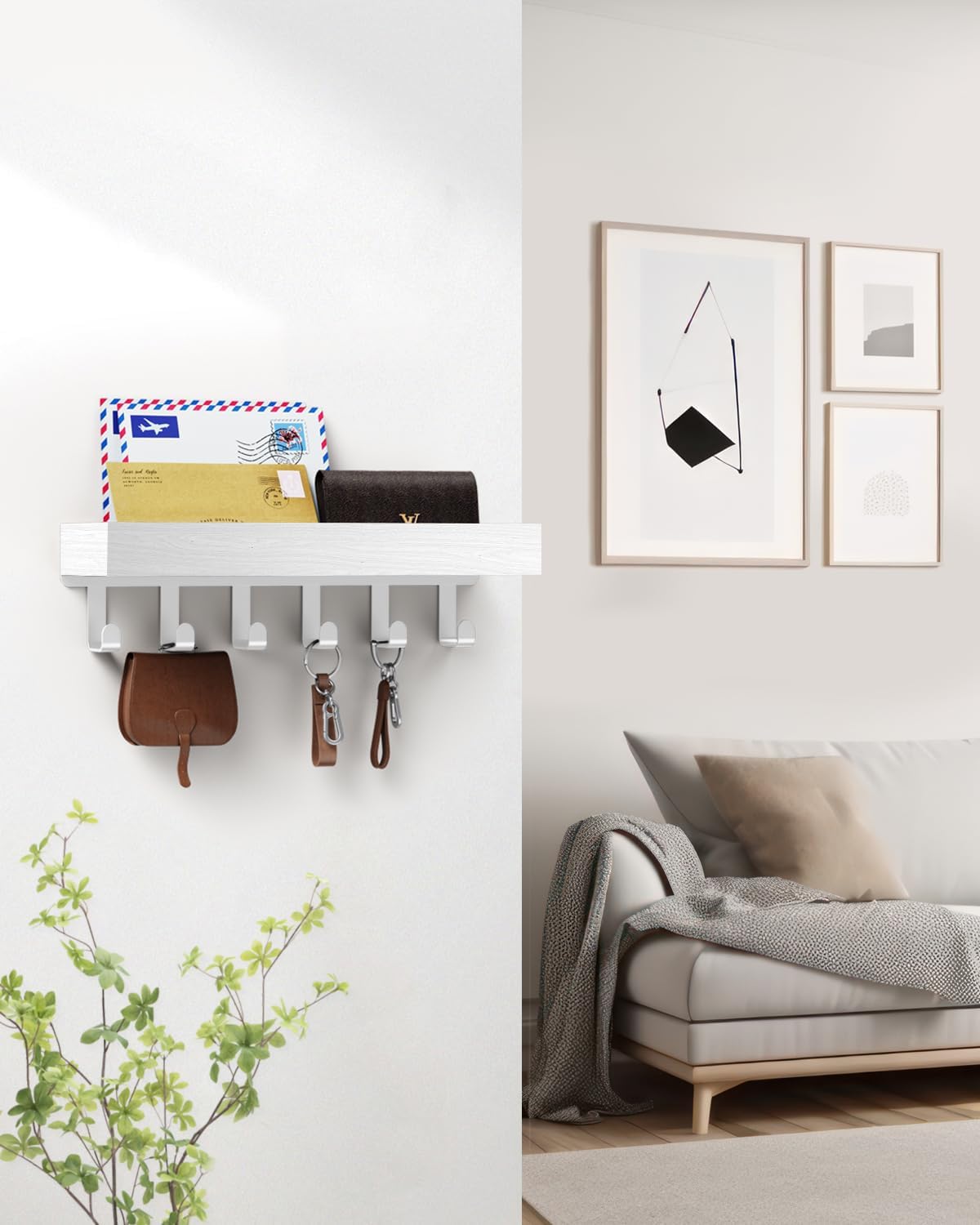 Key Holder Wall Mount Magnetic Adhesive, Key Hooks Rack with Shelf | Key Hanger with Mail Organizer for RV Camper Fridge Living Room Decor, Home Essentials, Black