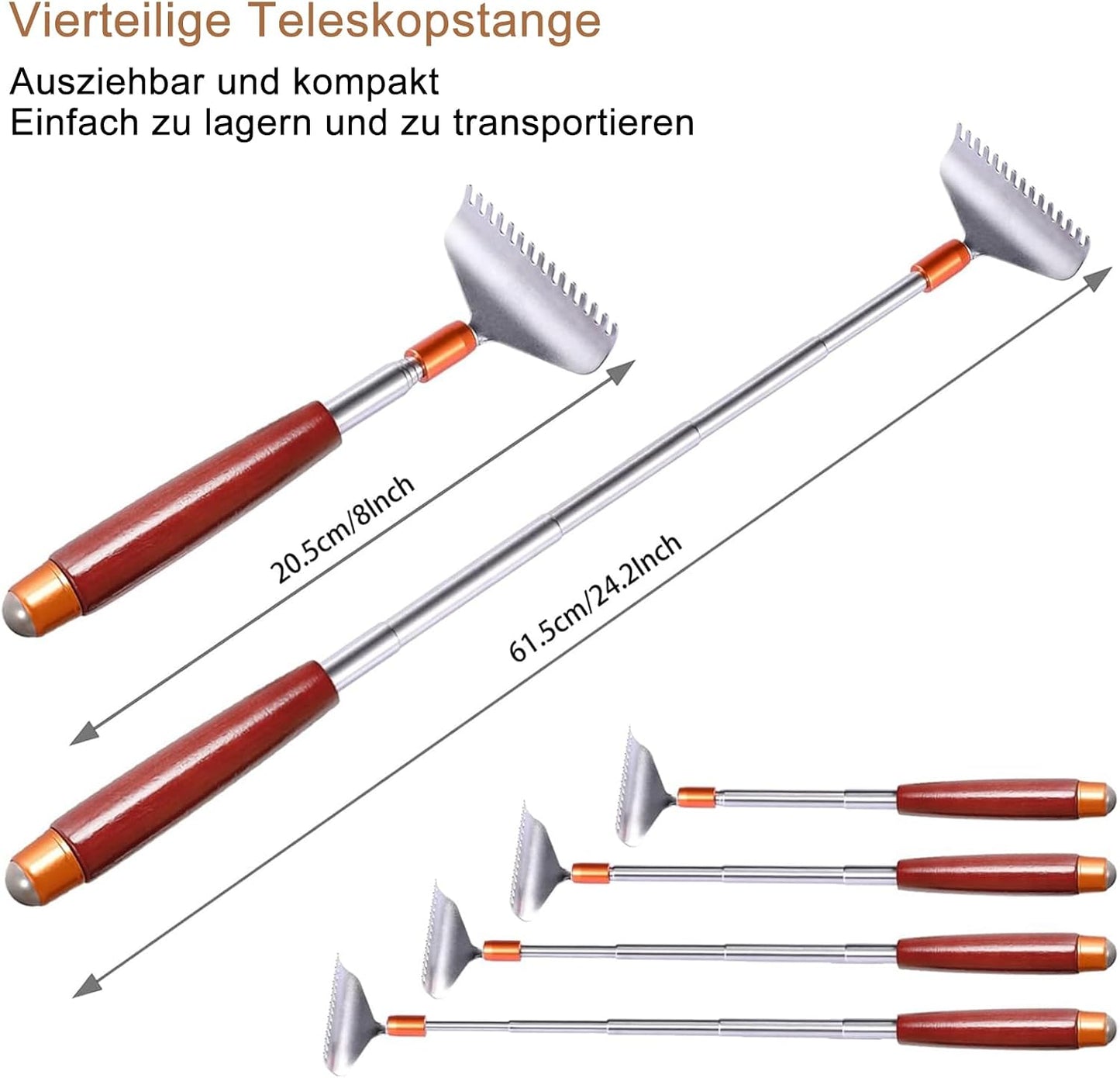 Large Back Scratcher, Body Scratcher for Adults Extendable Long 24Inch, Thick Wooden Handle Steel Massage Roller, Extra Wider Rake Claw, Sturdy Backscratchers Hand Massager Tool | Self Body Massage Tool