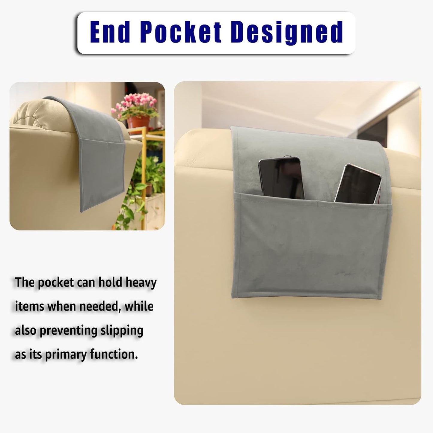Adjustable Headrest Pillow for Recliners and Armchairs - Non-Slip Velvet Cushion for Neck Support and Pain Relief (Gray)